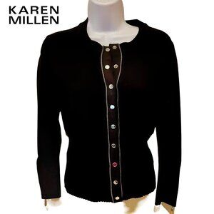 Fitted Karen Millen Cardigan Sweater, Snap Front, Zipper Details